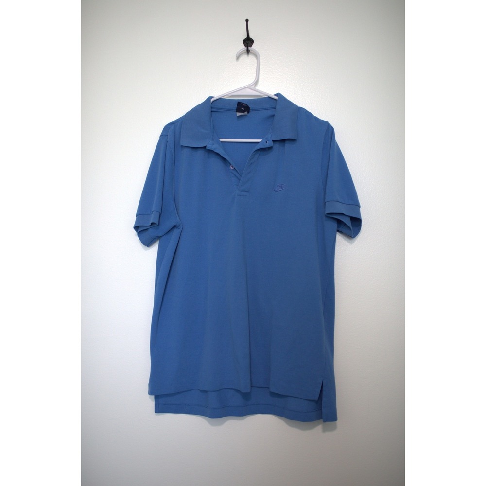 Nike Mens Blue Short Sleeve Pique Polo Shirt Embroidered Swoosh Logo Size Large